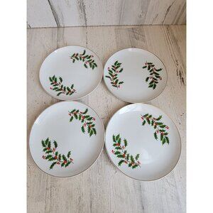 Vintage‎ holiday leaf mistletoe white Japan plate set xmas